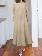Autumn Cotton blend pullover long sleeve round neck A-line maxi dresses
